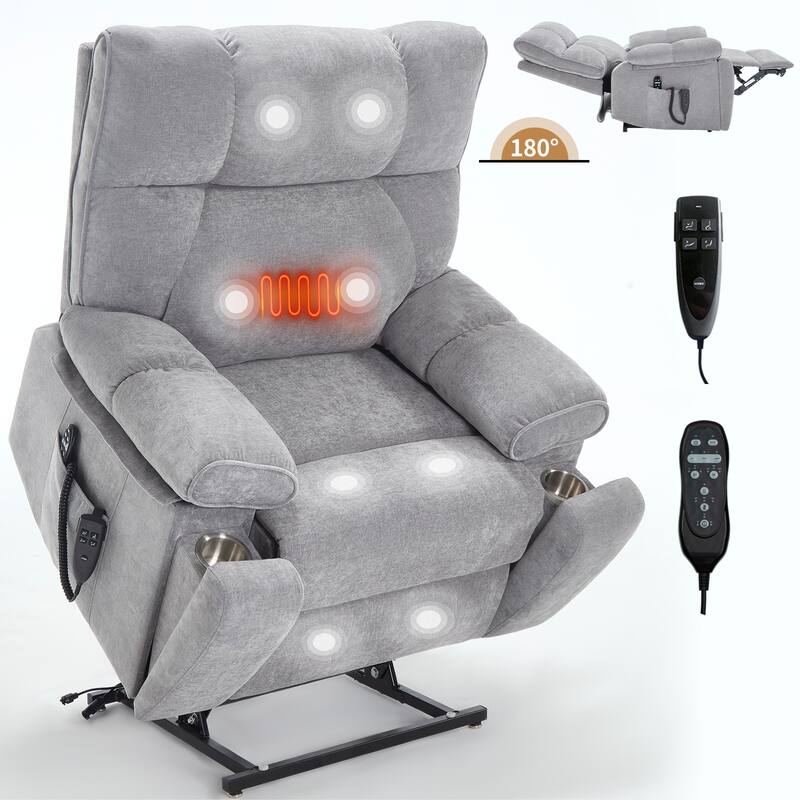 Heavy Duty Dual Motor Infinite Position Power Lift Heat Massage Recliner with Hidden Cup Holders and Power Remote