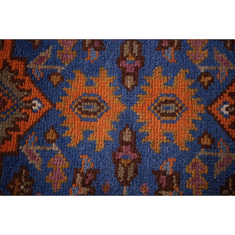 Blue & Orange Geometric Kazak Foyer Rug Hand-Knotted Wool Carpet - 2'6"x 6'0"