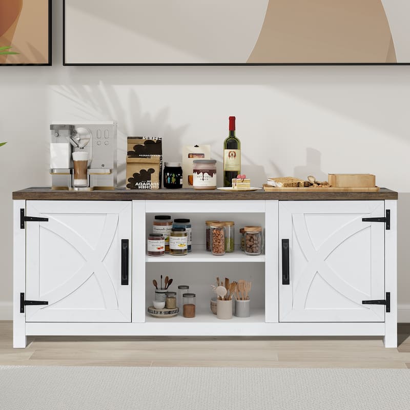 58-inch Farmhouse White Media Console TV Stand for TVs up to 65" with Door and Open Shelves
