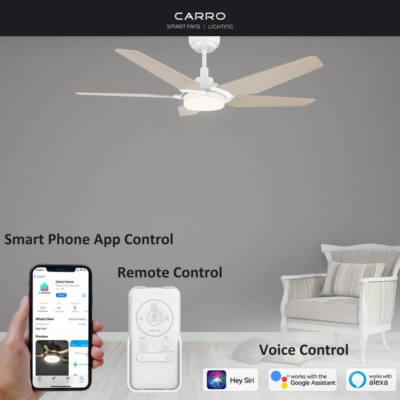 CARRO Boreas 52" Smart Ceiling Fan with Light and Remote-Downrod