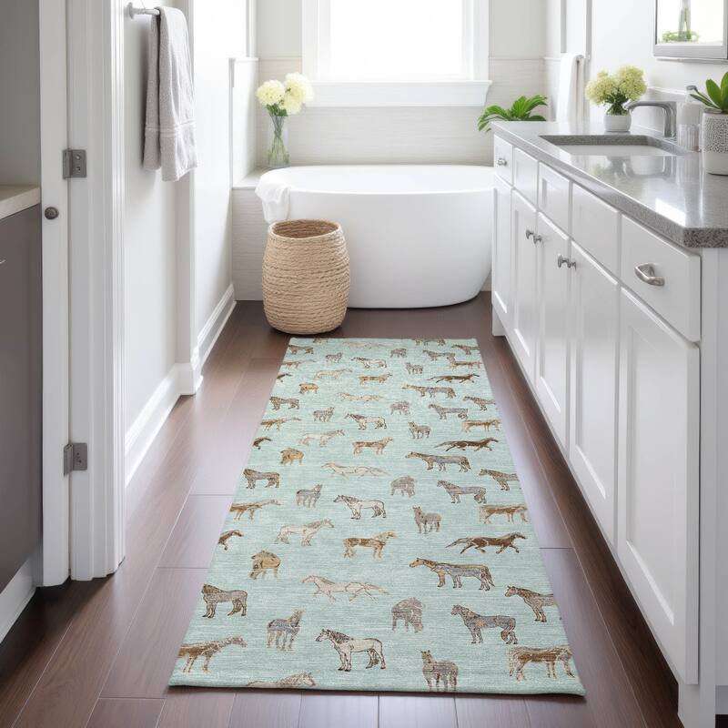 Machine Washable Indoor/ Outdoor Horses Chantille Rug