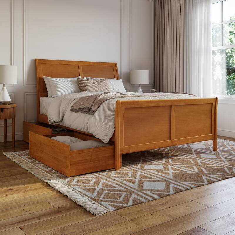AFI Portland Platform Bed with Matching Footboard & Storage Drawers - Light Toffee - Queen
