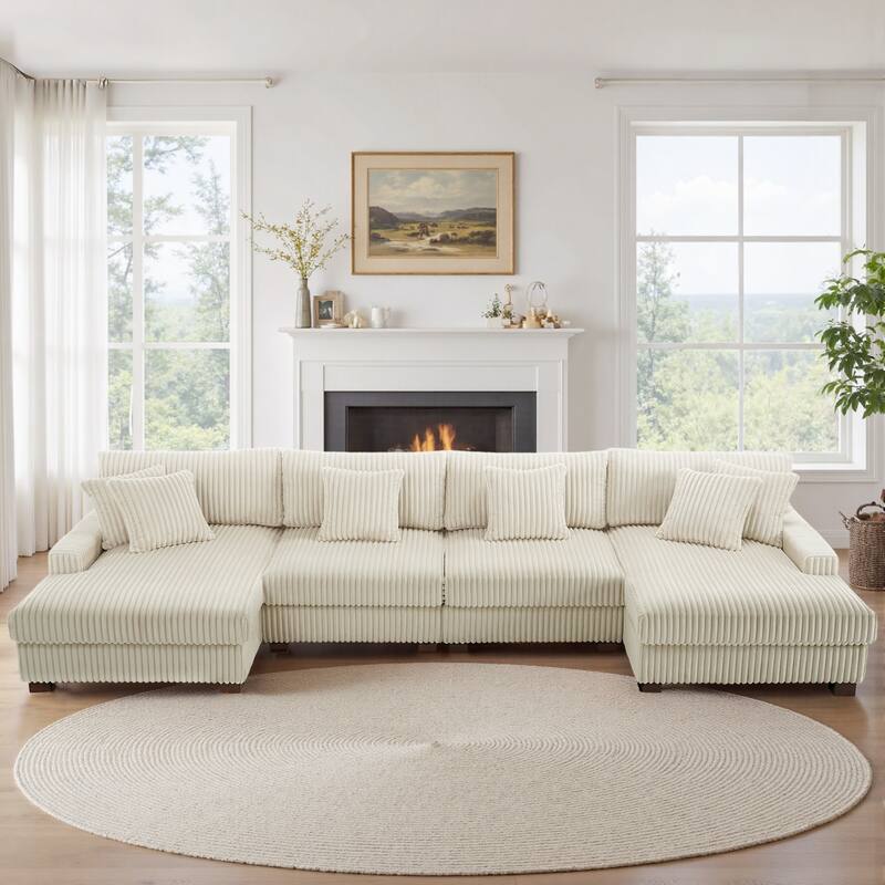 Anne 150" W Oversized Upholstered Modular Sectional Sofa - White-Type 2 - Symmetrical