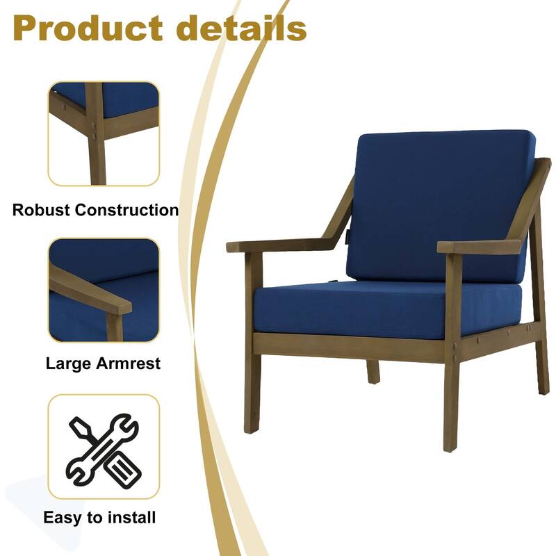 Outdoor Patio Club Chair Arm Lounge Cushion Chair (Set of 2)