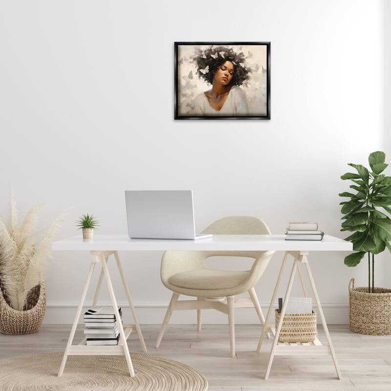 Stupell Woman with White Butterflies Framed Floater Canvas Wall Art Design By Arlington Prints