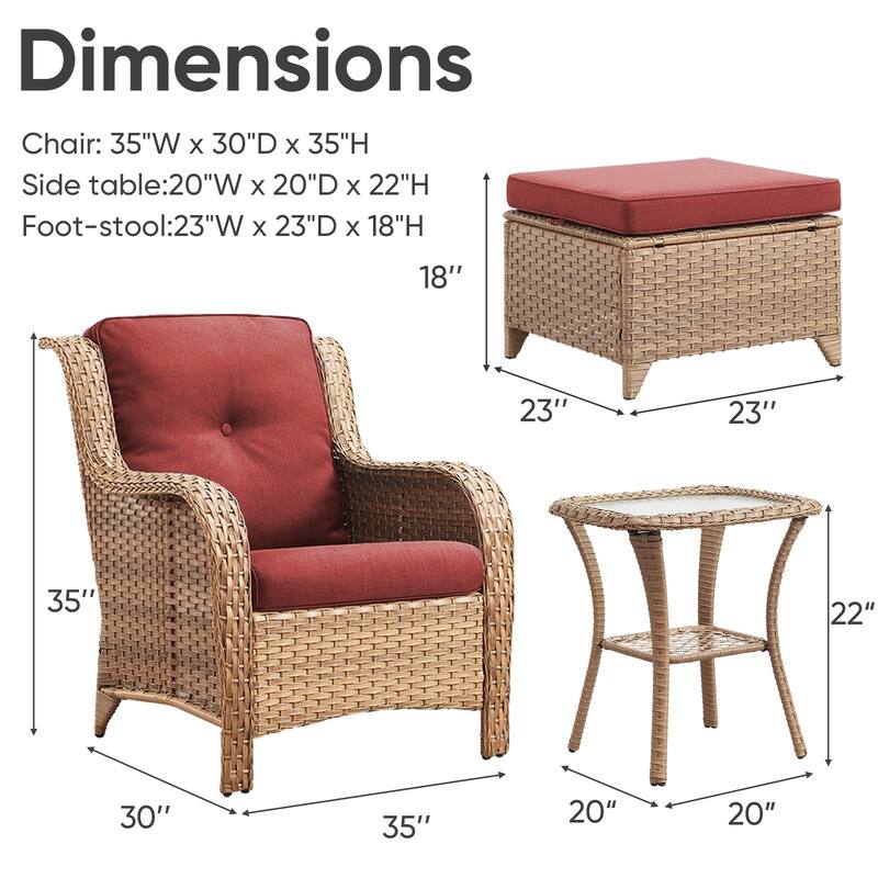 Outdoor Rattan Chair with Coffee Table and Ottoman