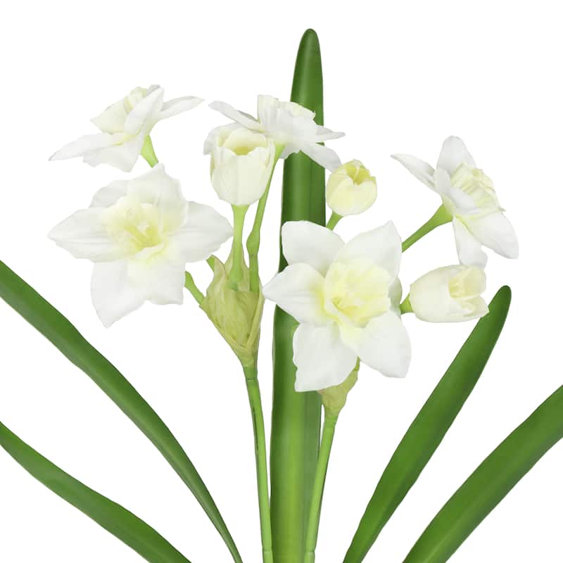 Set of 3 Cream White Artificial Daffodil Flower Stem Bush Bouquet 22in - 22" L x 8" W x 5" DP