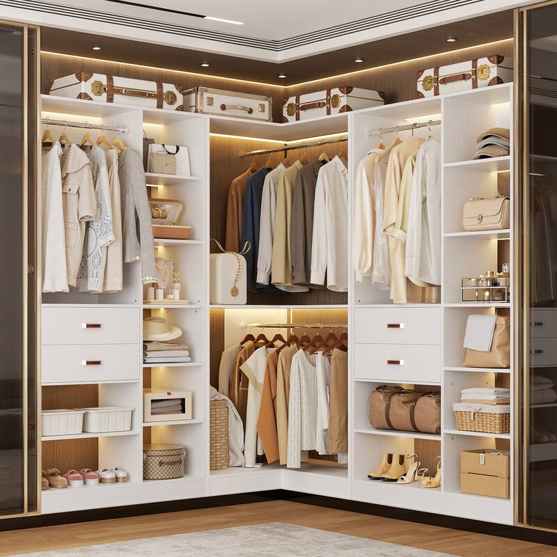 40'' Large Closet System with 10 Shelves and 2 Drawers, Freestanding Closet Organizer with Hanging Rods