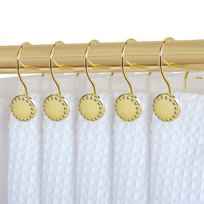 Utopia Alley Shower Hooks, Double Shower Curtain Hooks for Bathroom, Crystal Design, Set of 12 - Gold