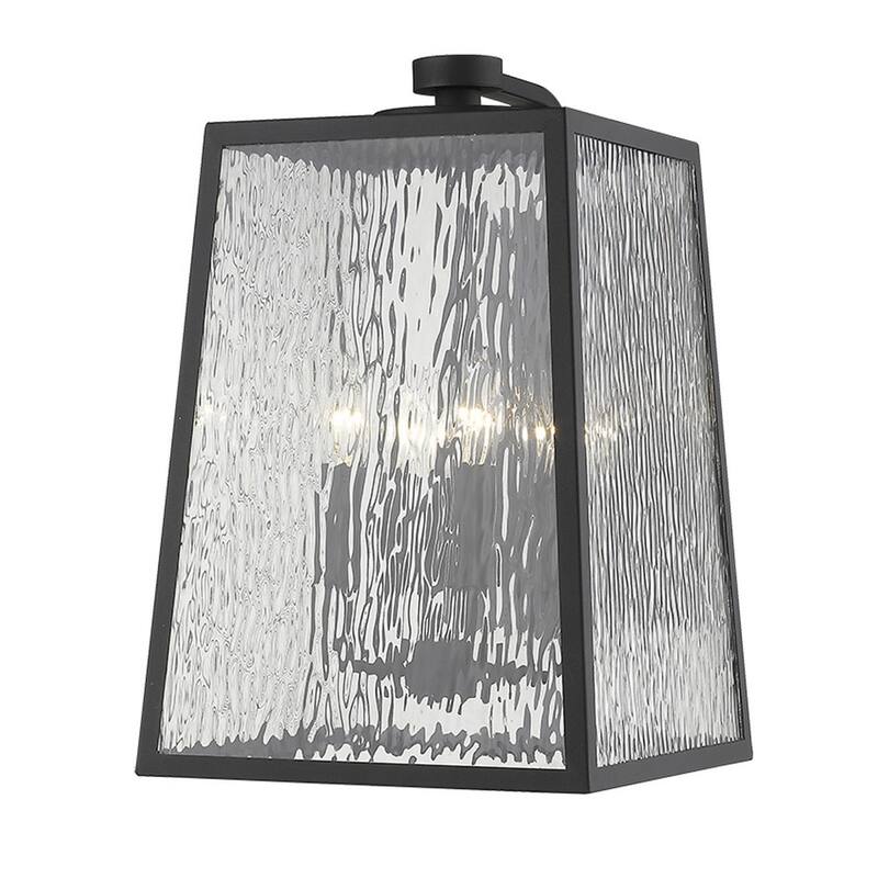 Black 4-Light Outdoor Wall Sconce with Seeded Glass Shade Garden Flush Mount Fixture - 17"