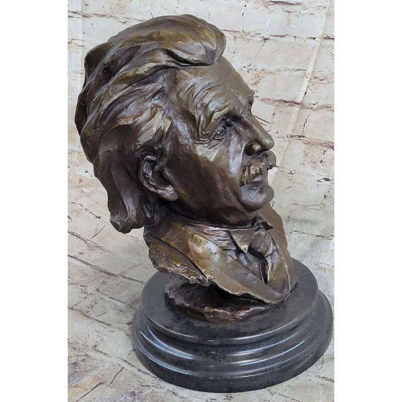 Albert Einstein Bronze Metal Bust Sculpture Statue Original Art 13 Inches X 9 Inches