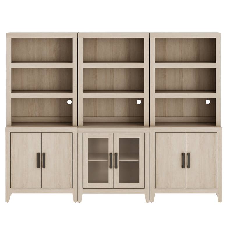 WAMPAT Tall Bookshelf with Doors, Farmhouse Bookcase with Open Shelves for Living Room & Home Office