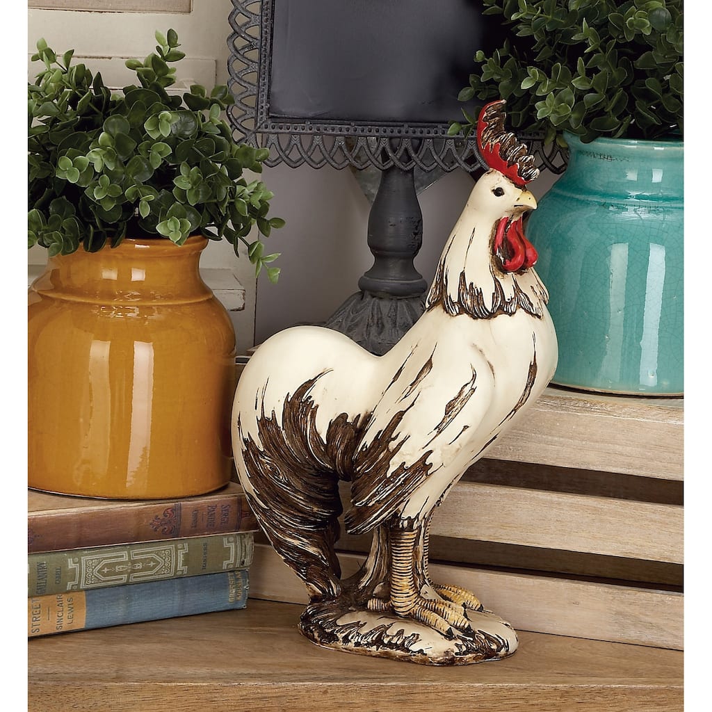 White Polystone Indoor Outdoor Rooster Decorative Garden Sculpture