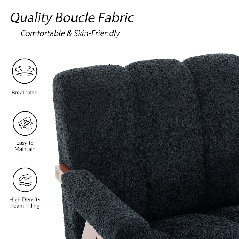 Mid Century Modern Accent Chair, Chenille Armchair with Solid Wood Legs, Channel Tufted Comfy Reading Chair for Living Room