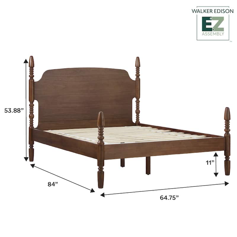 Walker Edison Easy Assembly Solid Wood Queen Bed with Wood-Turning Detail