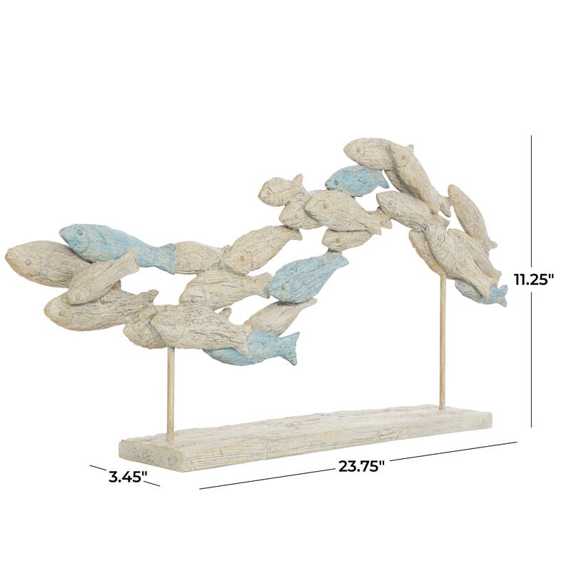 Light Blue Polystone Textured Ombre Swimming Fish Decorative Sculpture with Stand
