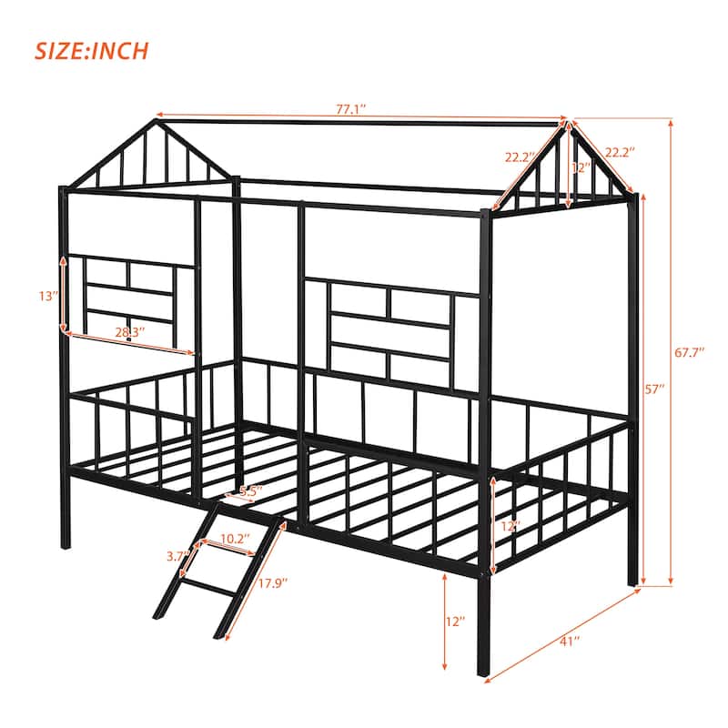 House Bed Frame Metal Twin Size Slatted Support No Box Spring Needed