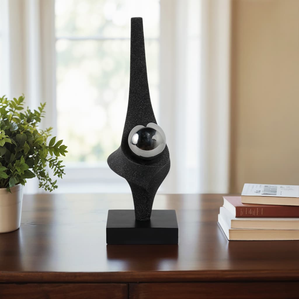 Resin Metal Decorative Object with Sphere Modern Accent - 18" Black - 6" x 6" x 18"