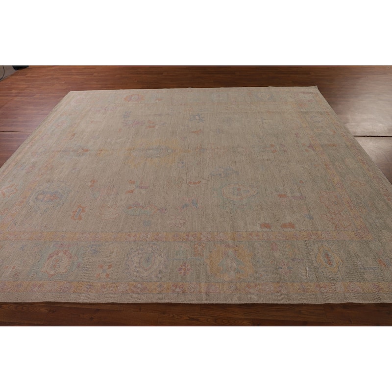 Vegetable Dye Oushak Area Rug Handmade Beige Turkish Wool Carpet - 8'2" x 9'11"