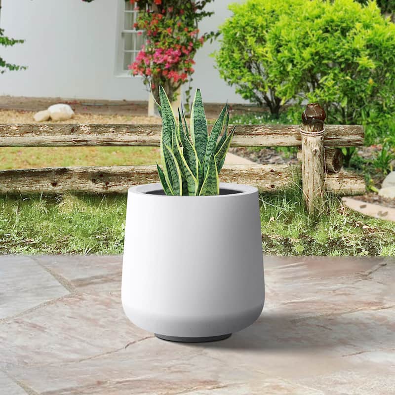 Plantara 17" H Round Solid White Concrete planter, Outdoor Modern Planter pot,Flower pot with Drainage Hole for Garden