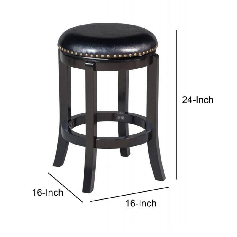 Nailhead Trim Round Leatherette Swivel Counter Stool with Flared Leg - 24 H x 16 W x 16 L Inches