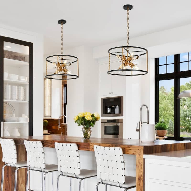 Mid-Century Modern 6-Light Drum Crystal Chandelier Sputnik Pendant Lights for Kitchen Island - D 17.7" x H 12.5"