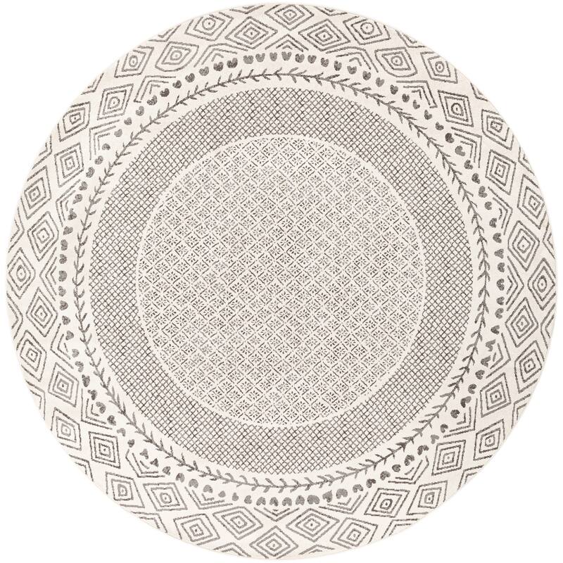 Artistic Weavers Tiffany Grey Bohemian Border Area Rug - 7'10" Round - Medium Grey