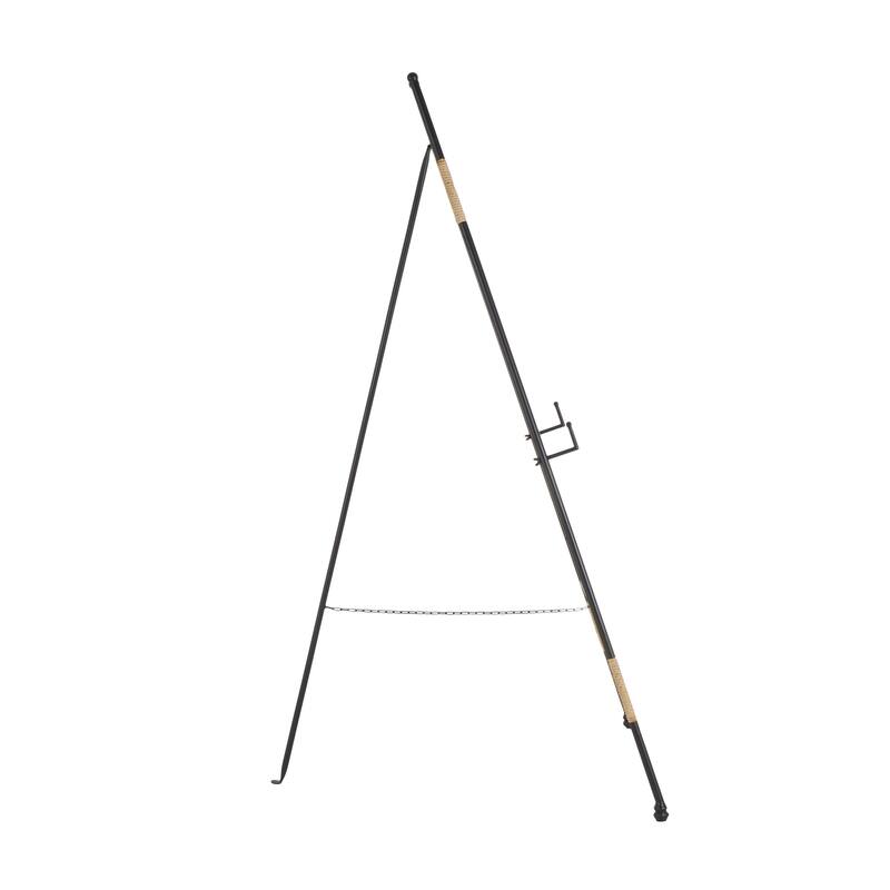 Metal Slim Foldable 2 Tier Display Easel with Wrapped Rattan Accents - Black - Roche River Decor