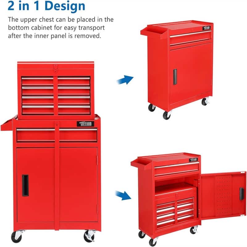 Rolling Tool Chest with Wheels Garage Storage Cabinet Tool Box - 23”L x 11”W x 40.2”H