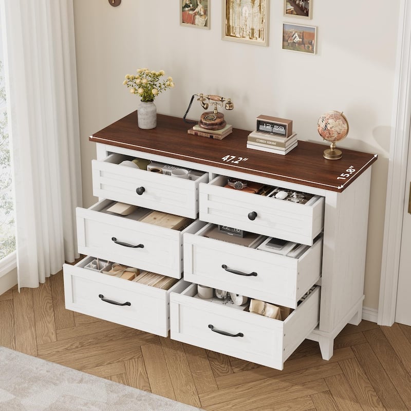 6 Dresser for Bedroom, 47" Wide Drawer Dresser with Storage Freestanding, Wooden Closet Storage
