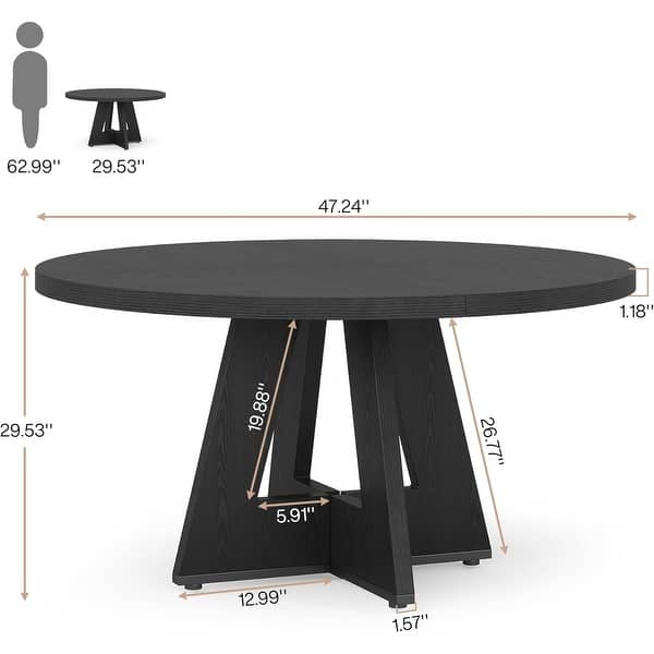 dimension image slide 9 of 12, 47" Round Dining Table, Wood Top Kitchen Table for Dining/Living Room