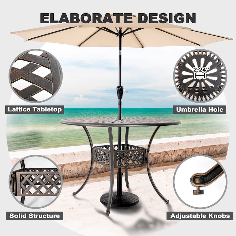 Nuu Garden Outdoor Round Cast Aluminum Dining Table with 2.24'' Umbrella Hole