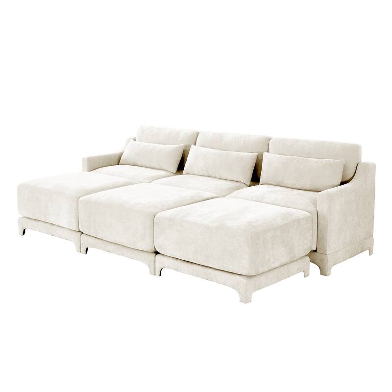 GDFStudio- Aurelius Chenille Three-Seater Sofa and Triple Ottoman