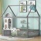preview thumbnail 1 of 5, Full Size Woodden House Bed with Fence and Door, Gray