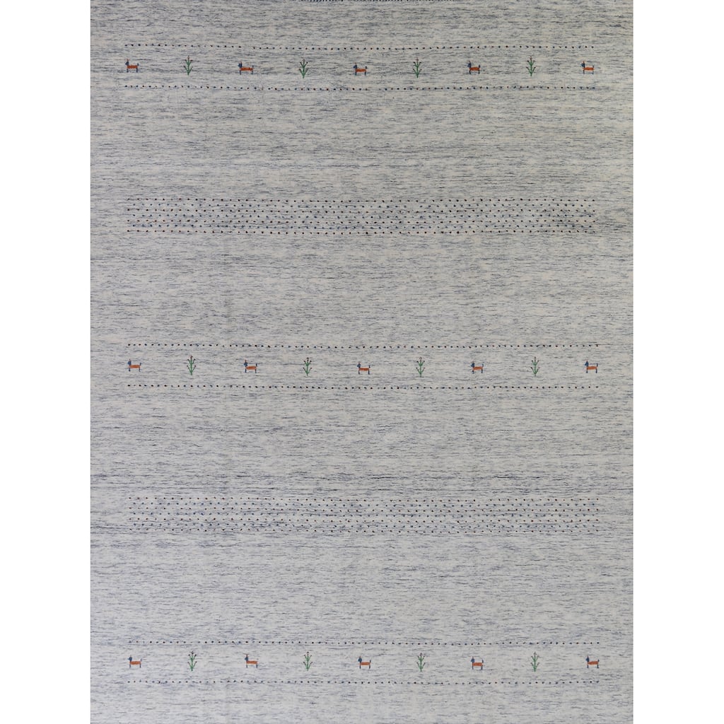 Hand Knotted Oriental 100% Wool Carpet Tribal Animal Pictorial Greys & Charcoal Gabbeh Area Rug - 9' 11'' X 7' 11''