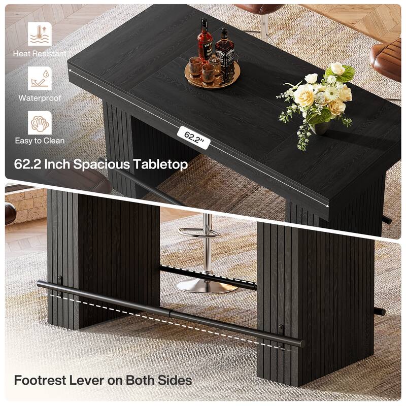 63-Inch Dining Table with Footrest and Large Table Top, Kitchen Island Table - 31.5"D x 62.99"W x 35.43"H