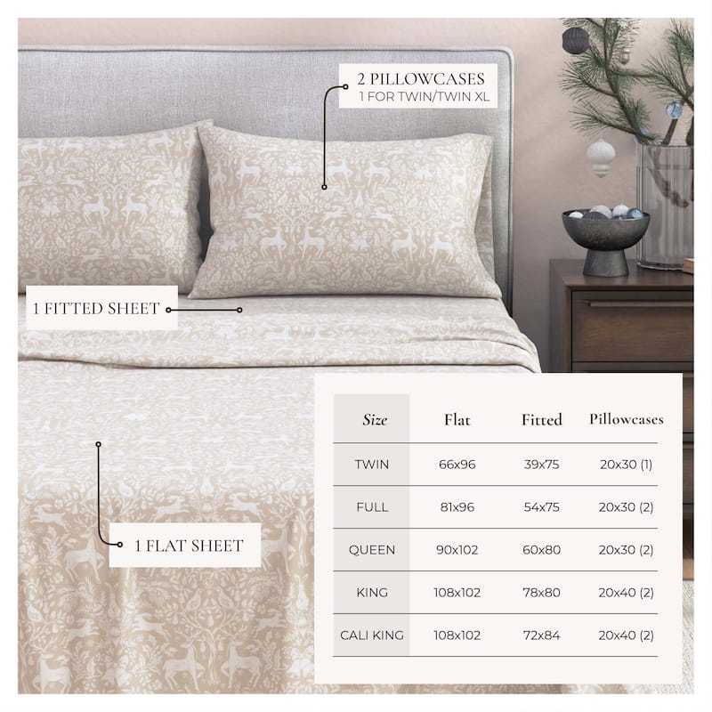 Linery & Co. Ultra-Soft Turkish Cotton Flannel Holiday Print Sheet Set