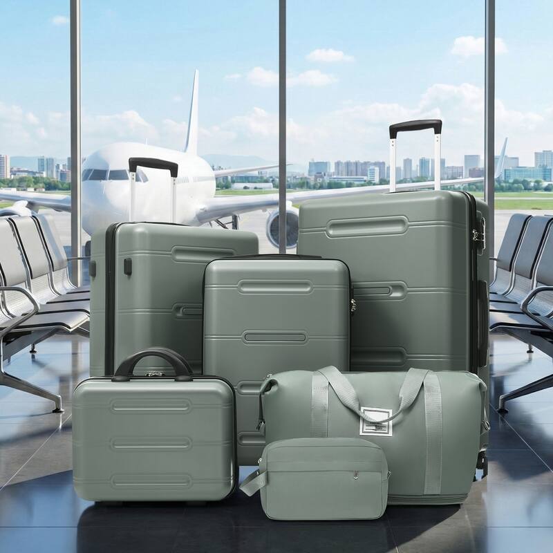 6 Piece Luggage Set, with Double Spinner Wheels Handle Password Lock, 14 IN Cosmetic Case 20/24/28 IN Luggages with Bag