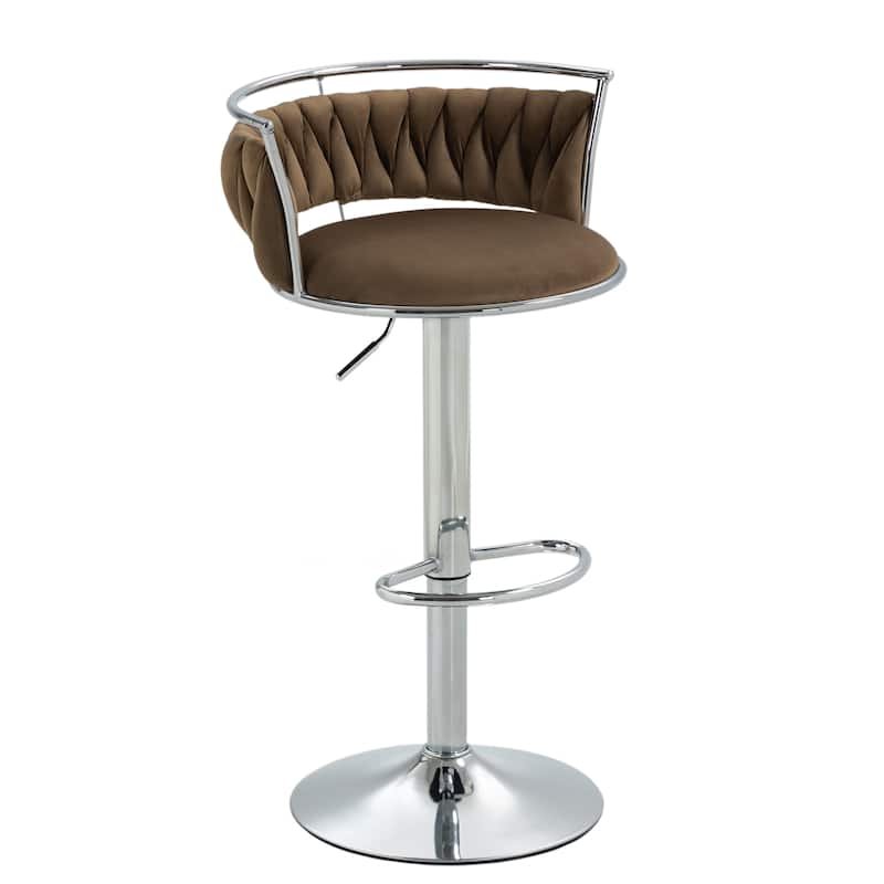 Set of 2 Velvet Adjustable Swivel Bar Stools