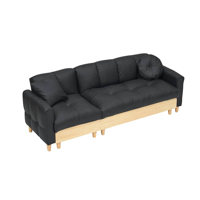 3-Seater Teddy Fabric Sleeper Sofa with Pull-Out Bed, Beige Couch with Storage and Gold Legs