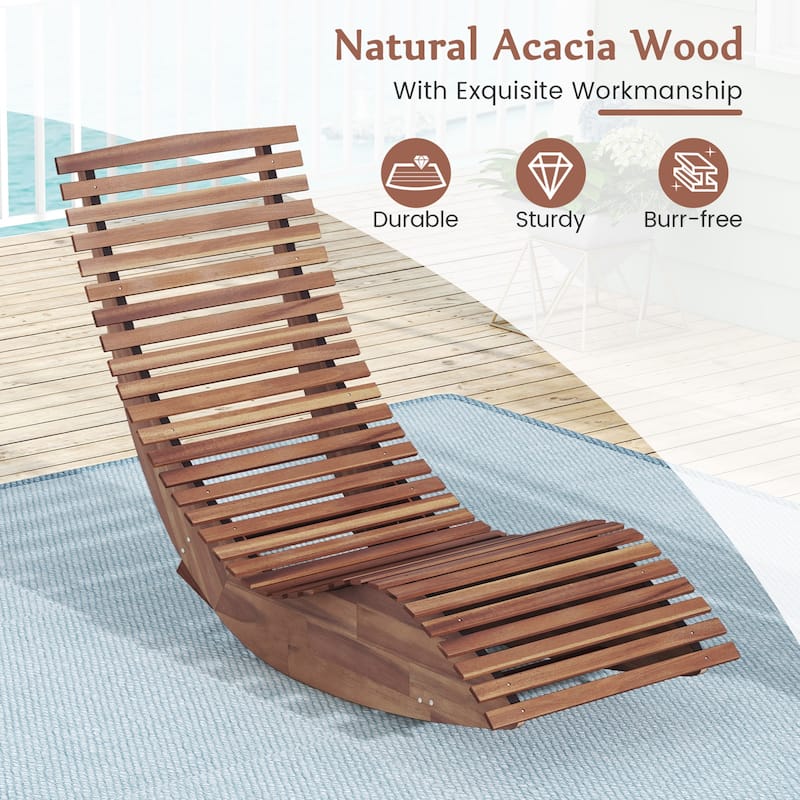 Gymax Set of 2 Acacia Wood Patio Chaise Lounge Chair Outdoor Rocking