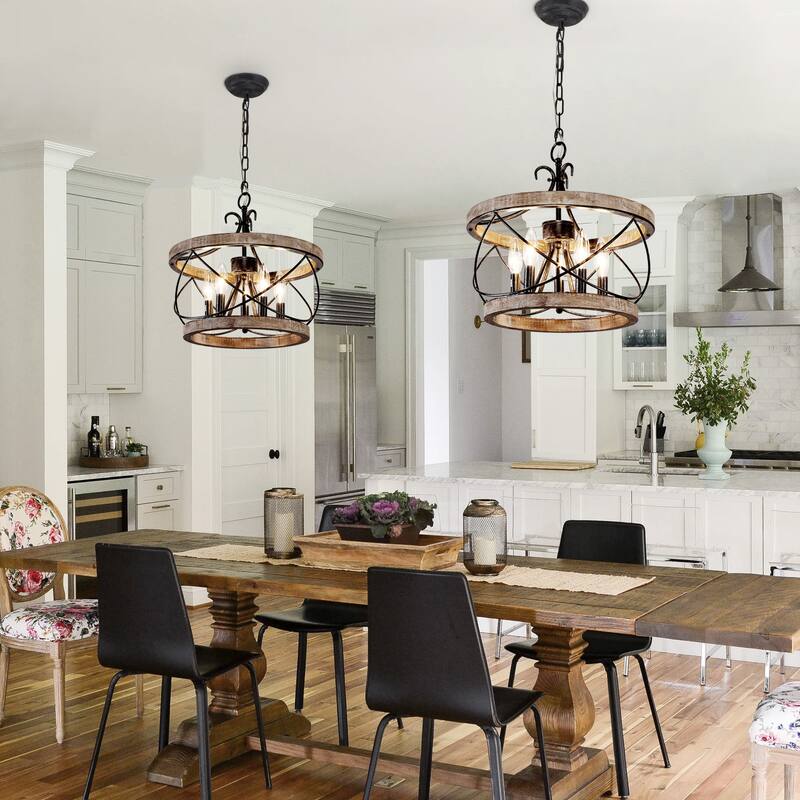 Oaks Aura Farmhouse Industrial 5 Candle Lights Chandelier, Industrial Metal Caged Ceiling Light/Ceiling Fan