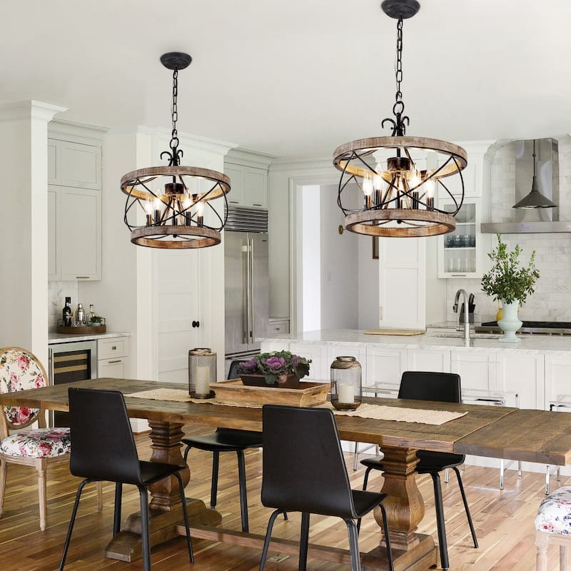 Oaks Aura Farmhouse 5-Light Cage Rustic Chandelier, Adjustable Height Industrial Pendant Ceiling Light for Kitchen Dining Room