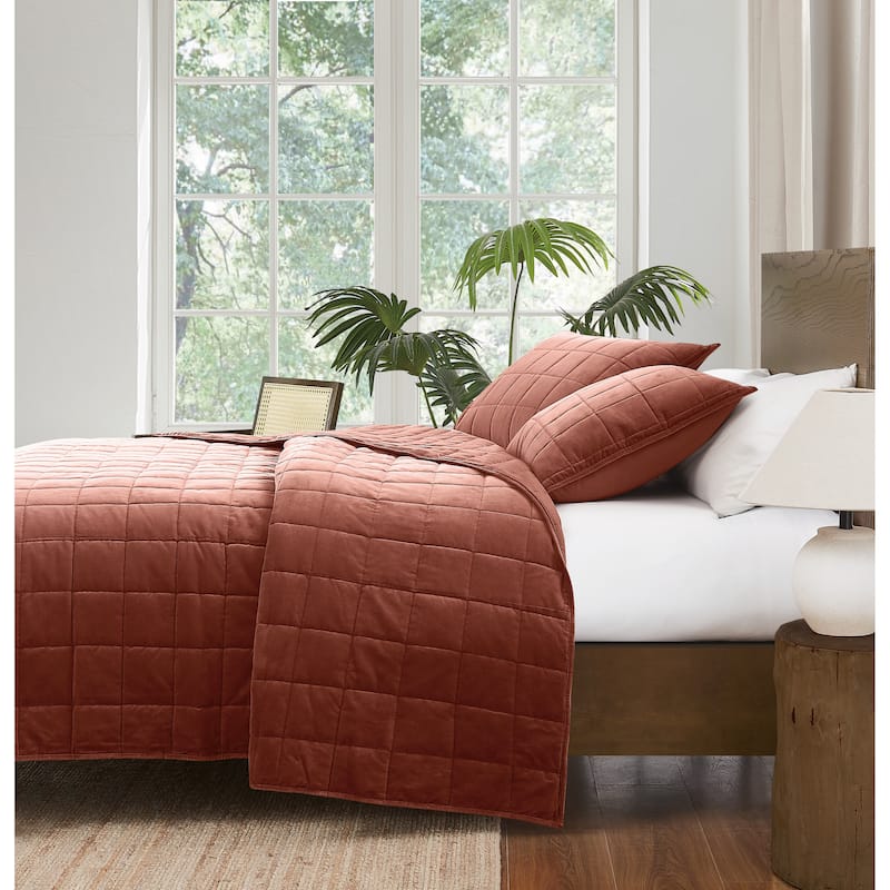 Brooklyn Loom Matte Cotton Velvet Box Stitch Quilt Set