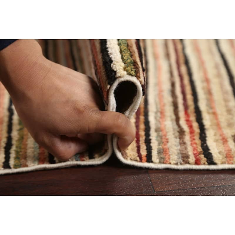 Striped Gabbeh Kashkoli Runner Rug Hand-knotted Oriental Wool Carpet - 2'7" x 9'5"