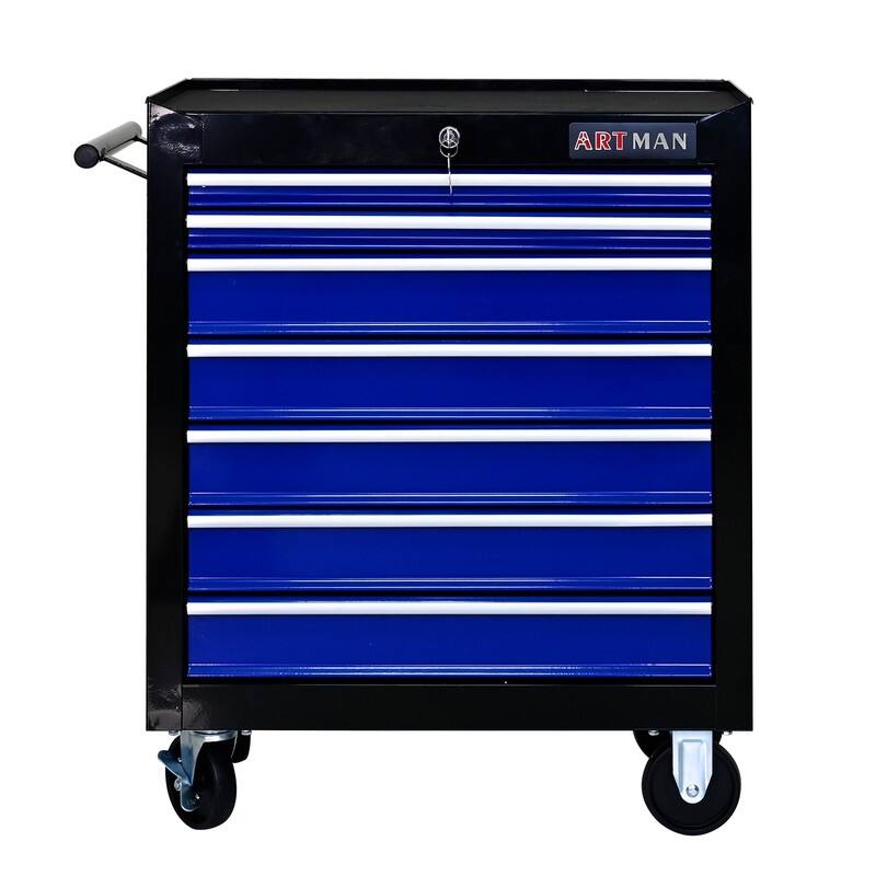 7-Drawer Rolling Tool Cart with Lock Mechanic Tool Box Storage Cabinet - Blue/Black