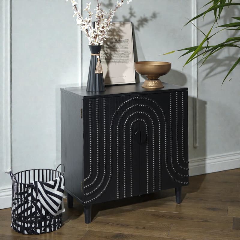 Modern Black Accent Storage Cabinet, 30 Inch Wood Sideboard with Decorative Door for Living Room Entryway