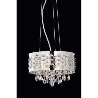 Hexagon Patterned 6-Light Drum Silver Luxury Pendant Light - N/A