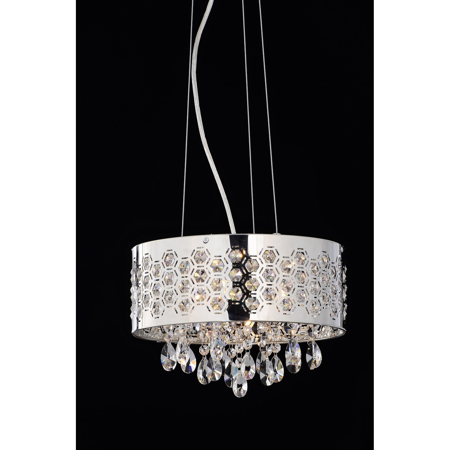 Hexagon Patterned 6-Light Drum Silver Luxury Pendant Light