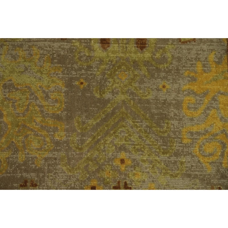Hand-knotted Transitional Silk Carpet Green Oushak Rug Geometric Oriental Area Rug - 8' 0'' X 4' 11''